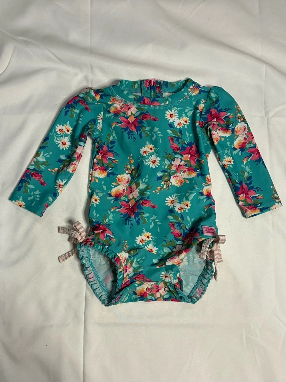 RuffleButts Baby Girl Floral Long Sleeve Rash Guard Swimsuit 6-12M